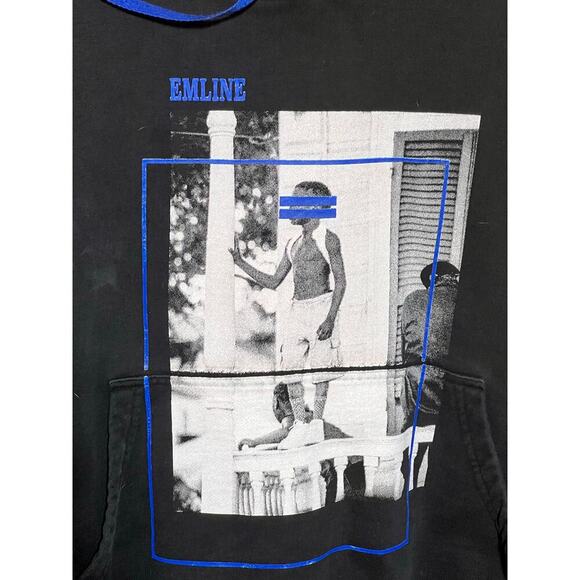 EMline LA Hoodie Black Size Small Imagines on front verbiage on arm and back - Picture 2 of 9